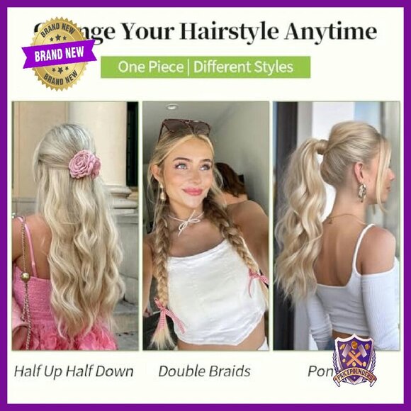 20-Inch Synthetic Hair Extensions with Invisible Wire Headband & 4 Clips